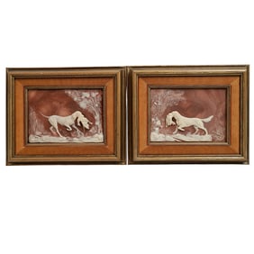 Pair of Stone Bas Relief Hunting Dog Wall Plaques