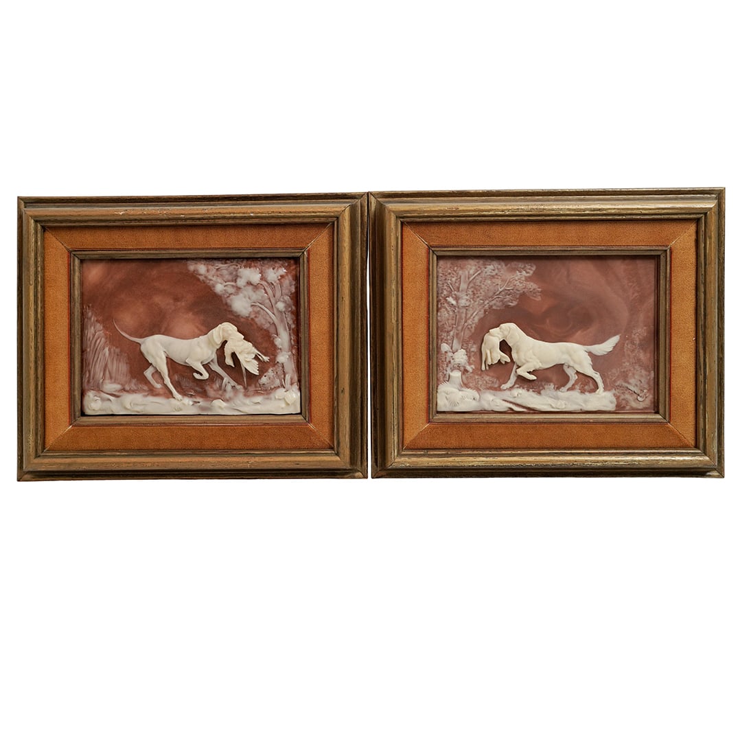 Pair of Stone Bas Relief Hunting Dog Wall Plaques (1 of 5)