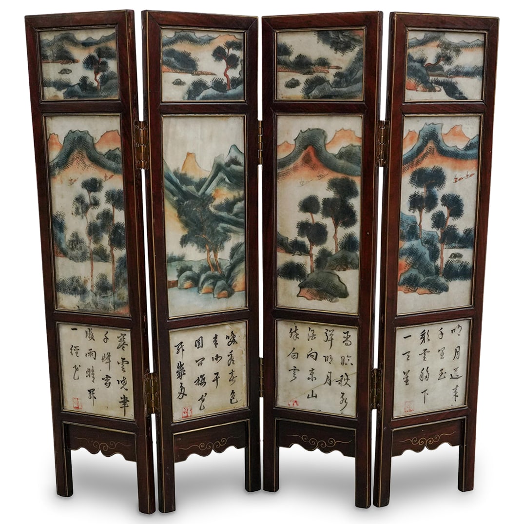 Antique Chinese Hand Painted Stone Table Screen (1 of 11)