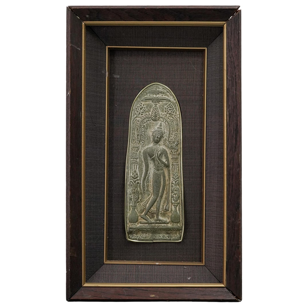 Antique Buddhist Votive Plaque: Antique Buddhist Votive Plaque19th Cent. ThailandThis votive plaque depicts the Buddha in the standing position with his right hand in the gesture of reassurance, blessing, and protection known as the
