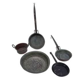 (5 Pc) Antique Copper Pots & Pans