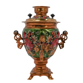 Vintage Russian Enameled Gilt Brass Samovar
