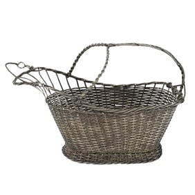 Vintage Silver Plate Woven Wine Bottle Basket