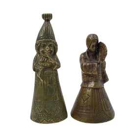 (2 Pc) Continental Bronze Figural Lady Bells