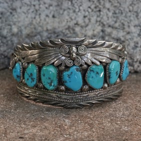 Ray Vintage Navajo Sterling Silver & Turquoise Cuff Bracelet