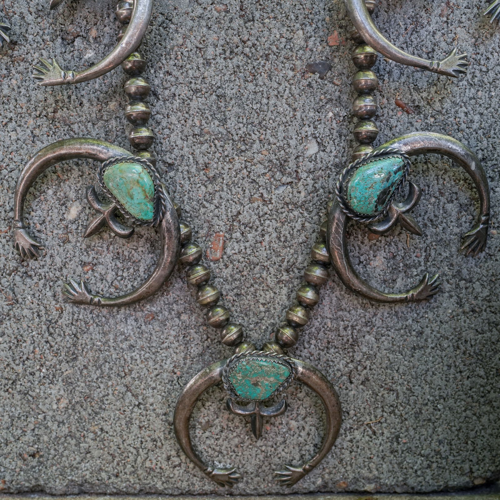 Vintage Navajo Sterling Silver &Turquoise Squash Blossom Necklace (1 of 7)