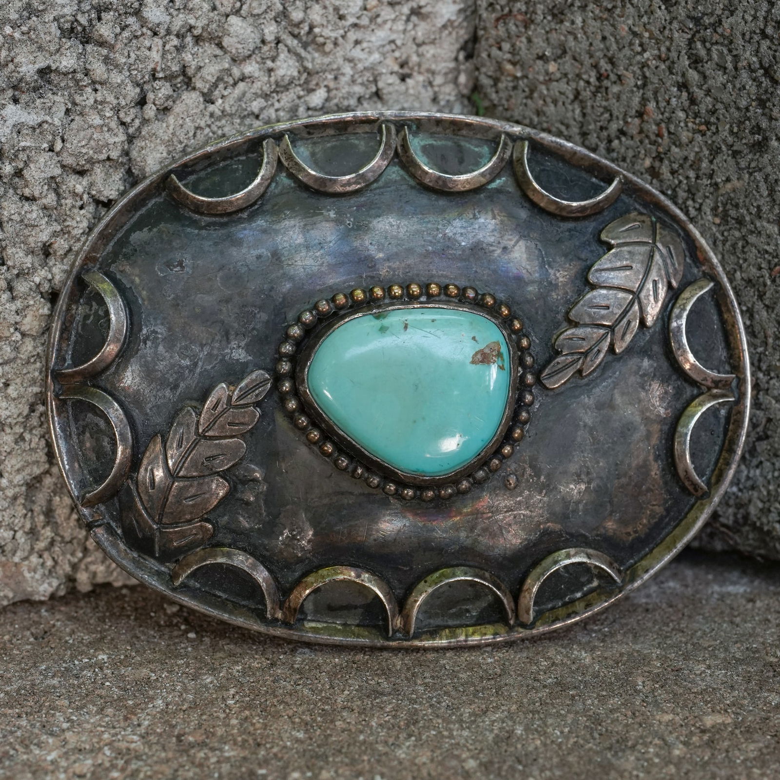 Navajo Sterling Silver Belt Buckle with Turquoise (1 of 5)