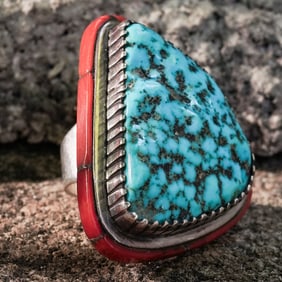 Steven F. Largo Sterling Silver, Turquoise & Coral Ring