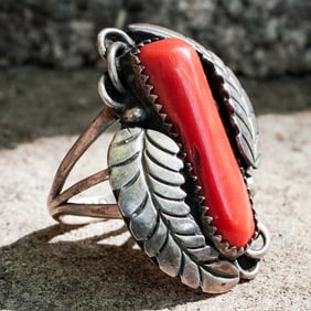 Sylvia Manygoats Sterling Silver & Coral Ring