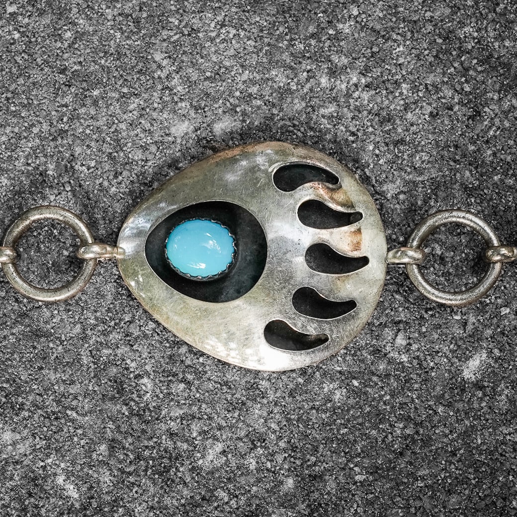 Vintage Navajo Sterling Silver & Turquoise Bear Paw Concho Belt (1 of 8)