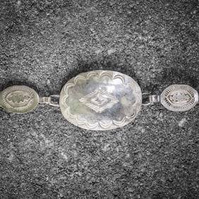 Vintage Navajo Sterling Silver Stamped Concho Belt