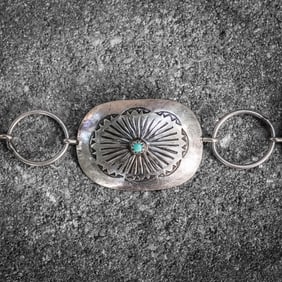 Vintage Navajo Sterling Silver & Turquoise Concho Belt