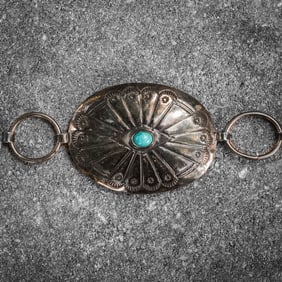 Vintage Signed Navajo Sterling Silver & Turquoise Concho Belt