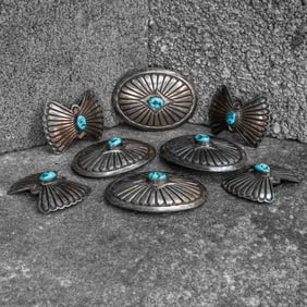 Alfred Martinez Navajo Sterling Silver and Turquoise Conchas & Butterflies