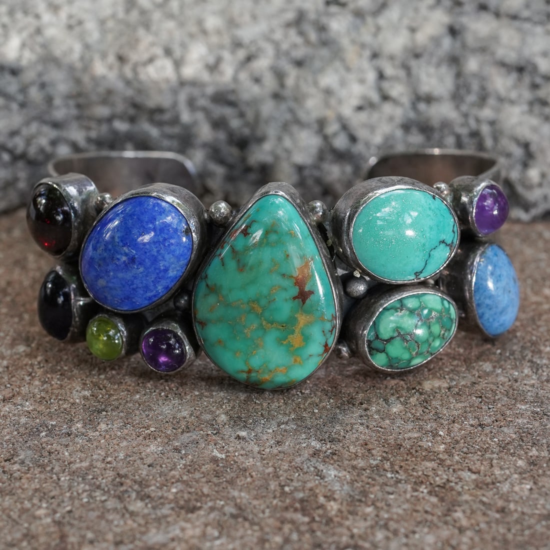 Nakai Vintage Navajo Stirliong Sterling Silver & Multistone Cuff Bracelet (1 of 6)