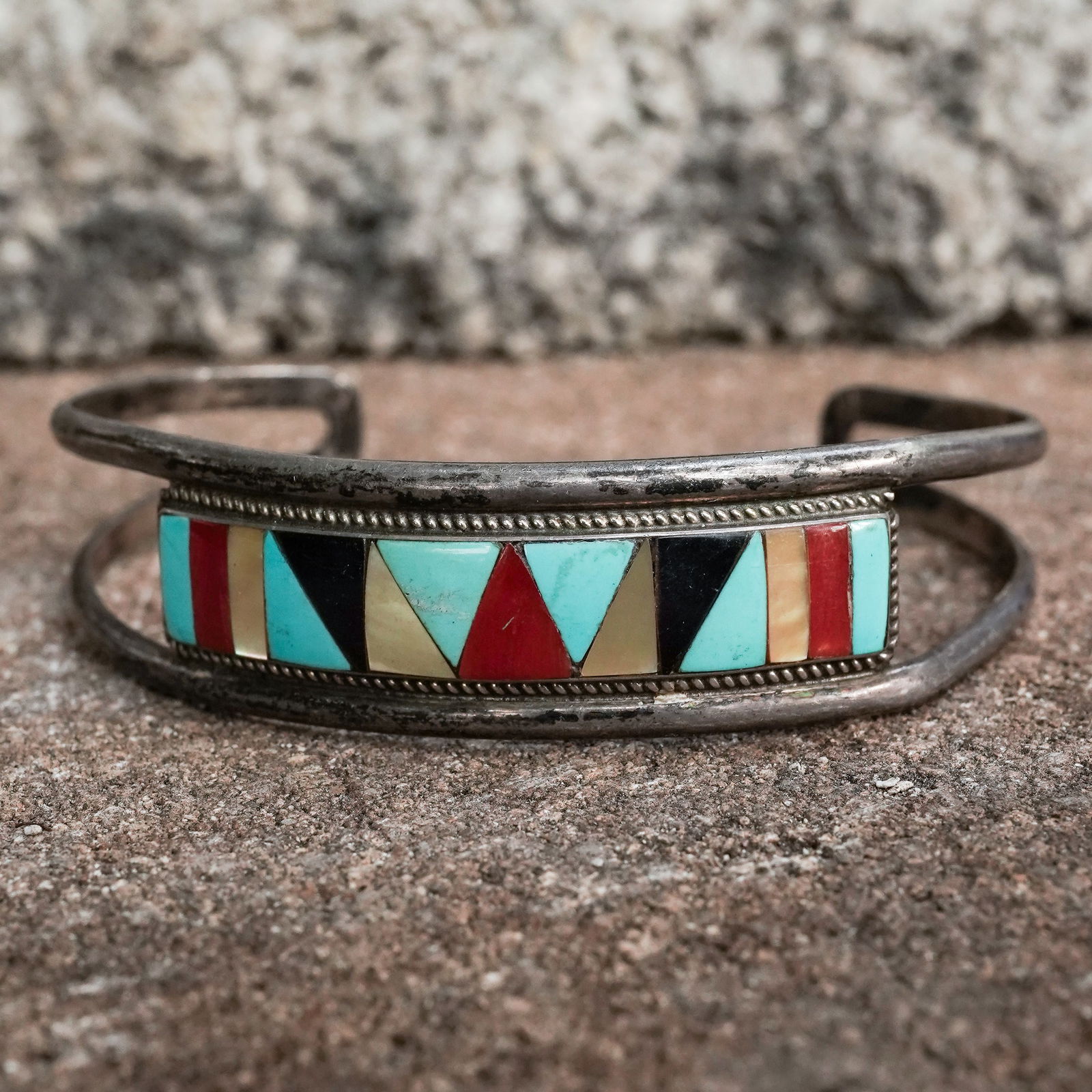 Rosita Yatsattie Vintage Zuni Sterling Silver & Multi-Stone Inlay Cuff Bracelet (1 of 7)