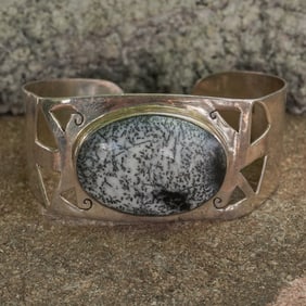 Navajo Sterling Silver and Moss Agate Cuff Bracelet