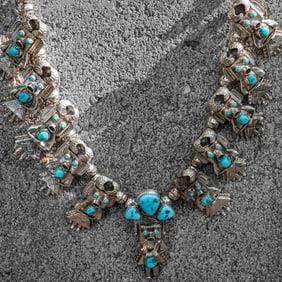 Tommy Singer Sterling Silver & Turquoise Kachina Squash Blossom Necklace