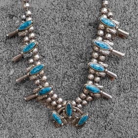 Luis Ramirez Sterling Silver Turquoise Squash Bottom Necklace