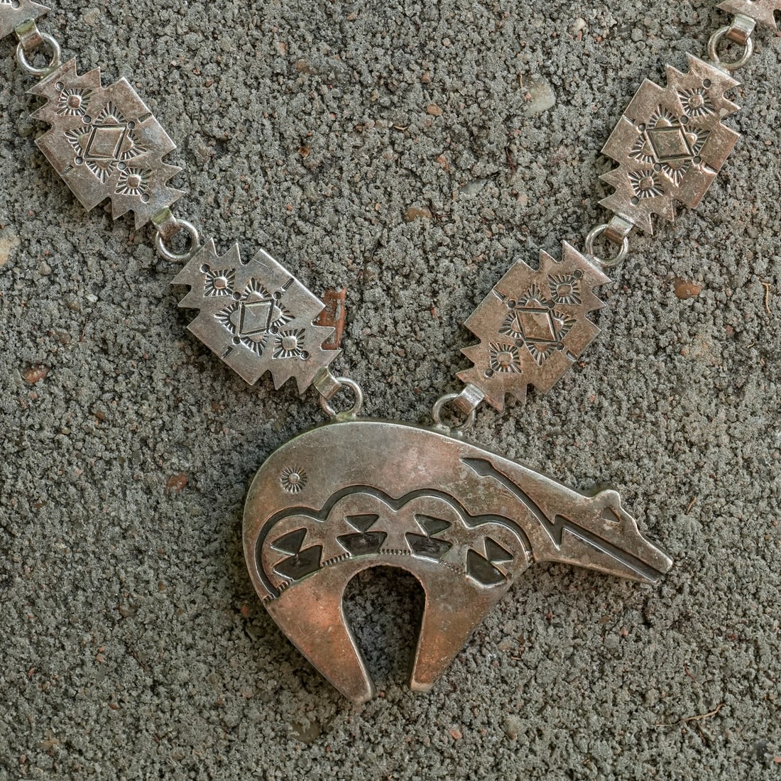 Vintage Navajo Sterling Silver Stamped Panel Necklace (1 of 6)