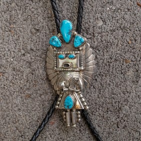 Q. Singer Navajo Sterling Silver Turquoise Bolo Tie