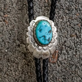 Navajo J Sterling Turquoise Bolo Tie