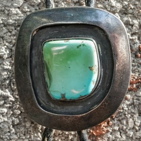 Bennett Navajo Sterling Silver Green Turquoise Bolo Tie