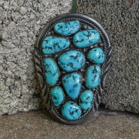 E. Spencer Navajo Sterling Silver & Turquoise Bolo Tie