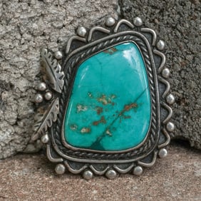 Signed Navajo Sterling Silver Turquoise Bolo Tie