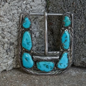 Herman Penketewa Zuni Sterling Silver & Turquoise Ranger Buckle