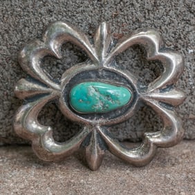 Vintage Navajo Sterling Silver & Turquoise Belt Buckle