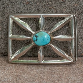 F.L. Begay Vintage Navajo Sterling Silver & Turquoise Belt Buckle
