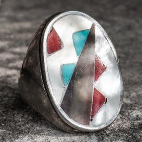 Dale Morgan Vintage Navajo Sterling Silver & Multi-Stone Inlay Ring