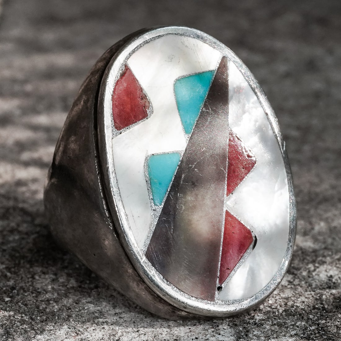 Dale Morgan Vintage Navajo Sterling Silver & Multi-Stone Inlay Ring (1 of 7)