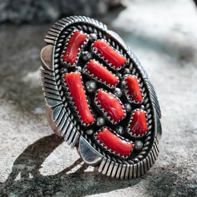 Vintage Signed Navajo Sterling Silver & Coral Ring