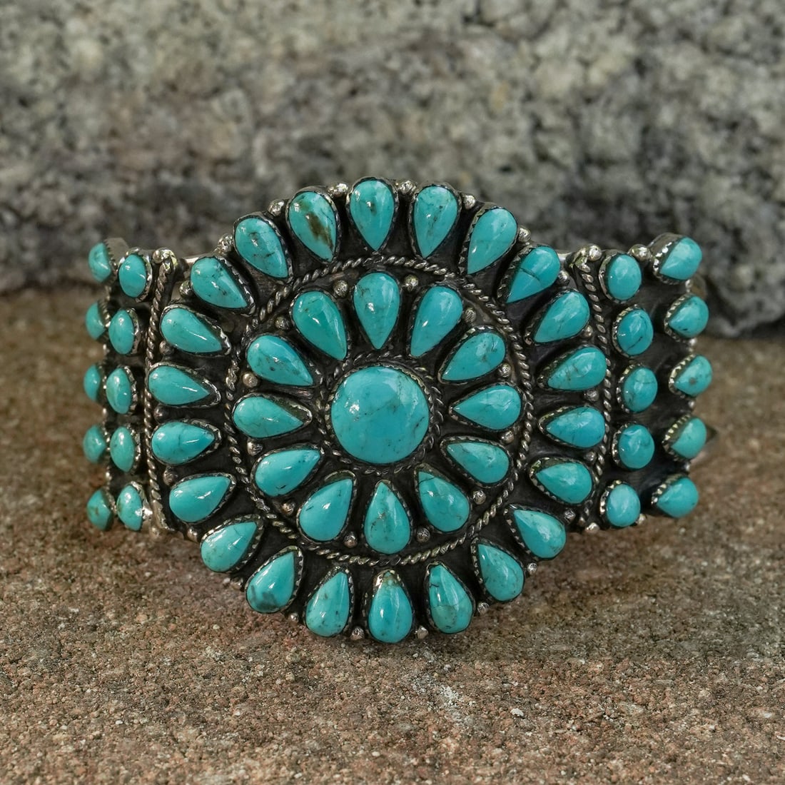 Vintage Signed Zuni Sterling Silver & Turquoise Cuff Bracelet (1 of 7)