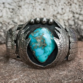 Vintage Navajo Sterling Silver & Turquoise Cuff Bracelet