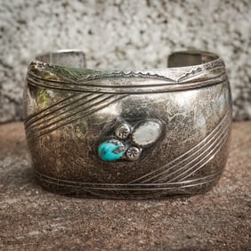 Art Dan Vintage Navajo Sterling Silver, Turquoise & MOP Cuff Bracelet