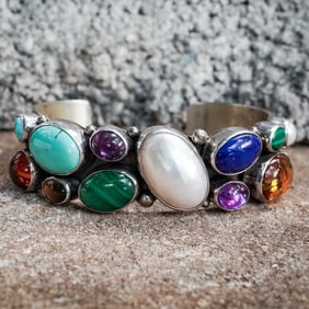 Nakai Navajo Sterling Silver Multi-Stone Gemstone Cuff Bracelet