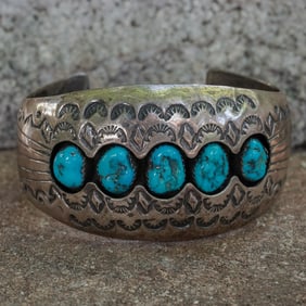 Pamela Benally Vintage Sterling Silver & Turquoise Cuff Bracelet