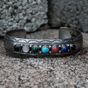 Vintage Navajo Sterling Silver & Multi-Stone Bracelet