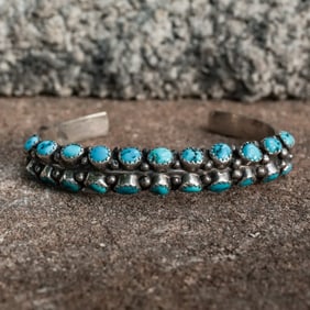 Derick Cadman Sterling Silver & Turquoise Cluster Cuff Bracelet