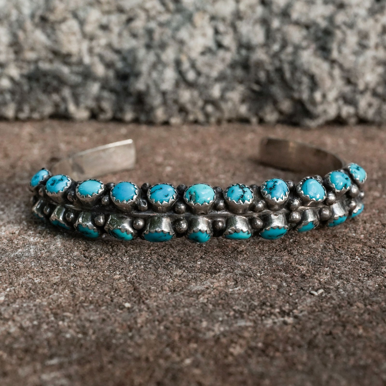 Derick Cadman Sterling Silver & Turquoise Cluster Cuff Bracelet (1 of 7)