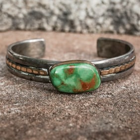 Max Analla Navajo Sterling Silver, 12KT Gold Fill & Turquoise Cuff Bracelet