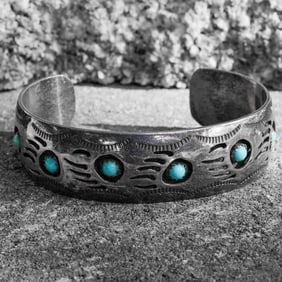 Pearlene Spencer Navajo Sterling Silver & Turquoise Cuff Bracelet
