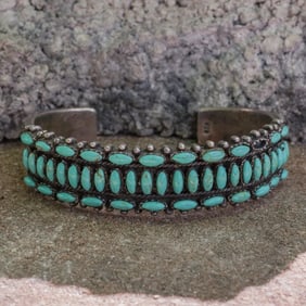 Vintage Sterling Silver Turquoise & Coral Cuff Bracelet