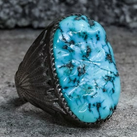 Robert & Bernice Leekya Zuni Sterling Silver & Turquoise Ring