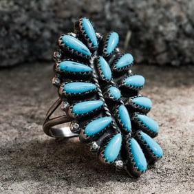 D. Johnson Vintage Zuni Sterling Silver & Turquoise Ring