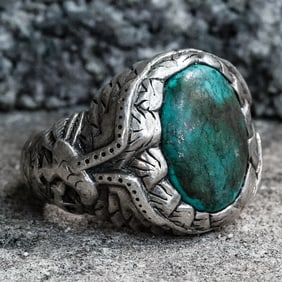 Vintage Chris Charlie Mexican Sterling Silver & Green Turquoise Ring