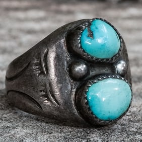 Rose Lincoln Vintage Navajo Sterling Silver & Turquoise Ring